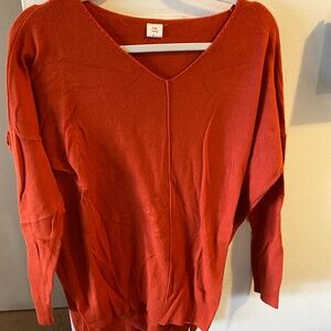 Cozy Red V-Neck Sweater Soft Knit Relaxed Fit